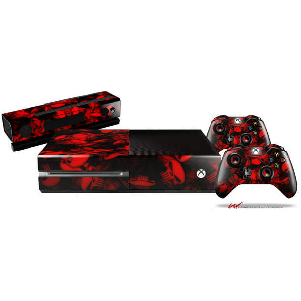 Skin Sticker Vinyl Decal Protective Cover for Xbox One X Console and 2 Controllers Red Skull Design